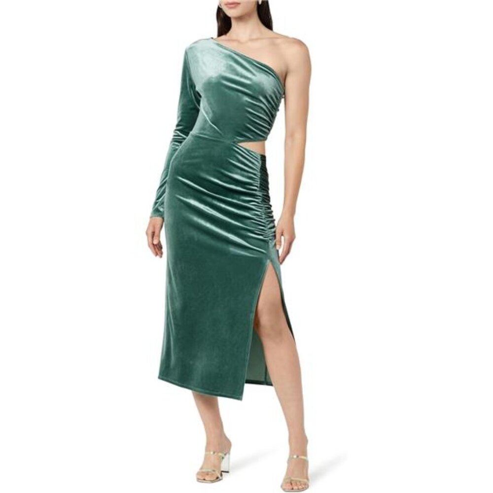 The Drop Women's Lia One-Shoulder Cutout Velvet Midi Dress